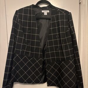 Liz Claiborne Black Blazer with Windowpane Pattern
